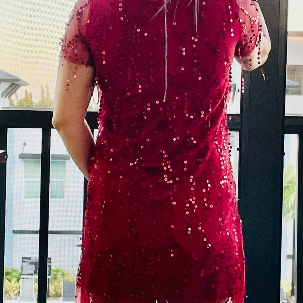 50s Cherry red sequin Flapper Dress - Picture 9 of 11